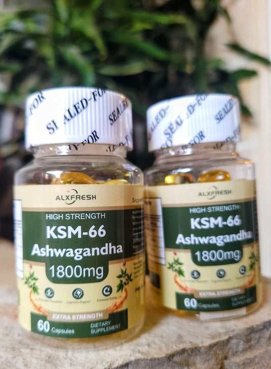 KSM-66 ASHWAGANDHA- (2 kutije sa popustom) 1800mg/60 kaps. sa dodatcima,za SPORT i manje telesnog stresa Otkrijte moć KSM-66 Extra snage