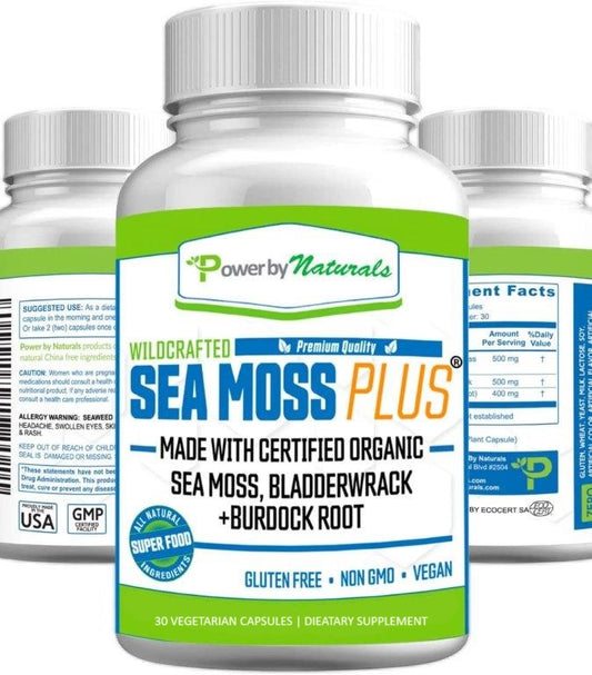 Sea Moss Plus (Irska morska Mahovina obogaćeno sa) +  Bladderwrack + korijen Čička; 30 kapsula-;Powered by Naturals-USA; širok spektar zdravstvenih prednosti