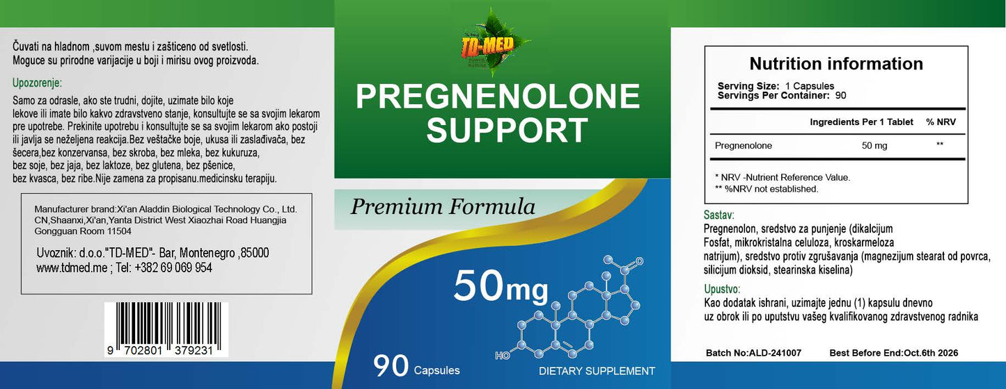 PREGNENOLON (Pregnenolone) 50 mg - 90 Kapsula;najači pregnenolon na tržištu; Moćan hormonski prekursor;poboljšanje pamćenja i učenja, poništavanje depresivnih poremećaja i modulaciju kognitivnih funkcija; veće pakovanje za 3 mjeseca